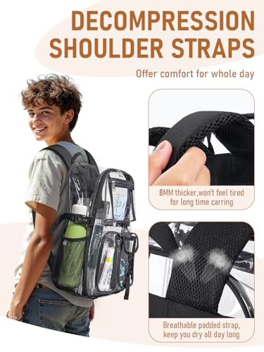 Clear Backpack Heavy Duty for Women Men Boys Girls, Large Clear Bookbag See Through Backpack for School College - color: 13-1#black-3m Reflective Strips
