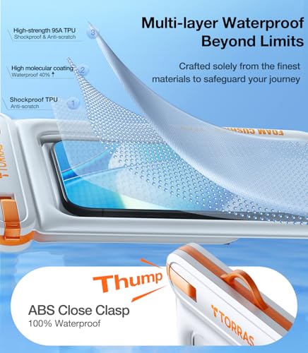 TORRAS IP68 Waterproof Phone Pouch Double Space, Floating Waterproof Phone Case with Lanyard for iPhone 17 Pro Max 16 15 14 S26 S25, Phone Dry Bag Vacation Cruise Ship Travel Essentials 7.0'', White - color: White