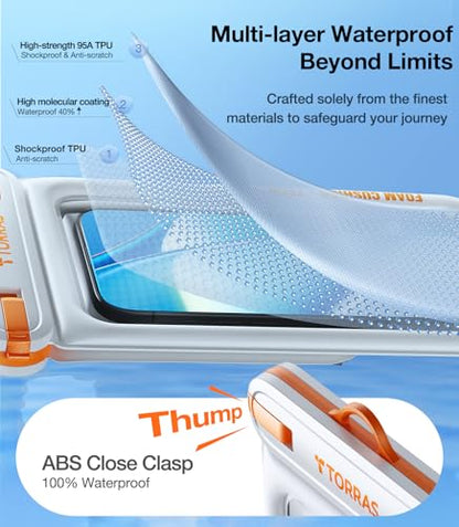 TORRAS IP68 Waterproof Phone Pouch Double Space, Floating Waterproof Phone Case with Lanyard for iPhone 17 Pro Max 16 15 14 S26 S25, Phone Dry Bag Vacation Cruise Ship Travel Essentials 7.0'', White - color: White