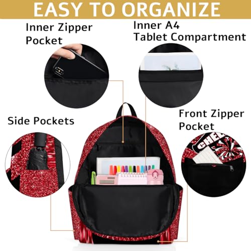 Red Cheer Kids Backpack for Girls Cheerleader Preschool Toddler Backpack Kindergarten Nursery Bookbag Travel Children Lightweight School Bag - color: Red Black