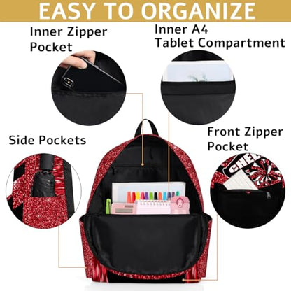 Red Cheer Kids Backpack for Girls Cheerleader Preschool Toddler Backpack Kindergarten Nursery Bookbag Travel Children Lightweight School Bag - color: Red Black