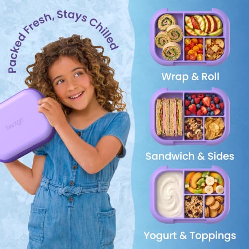 Bentgo Chill Kids Leakproof Lunch Box - 4-Compartment Bento Box with Built-In Ice Pack, 3.3 Cup Capacity, BPA-Free, Microwave & Dishwasher Safe Tray, Ages 3–7 (Purple) - color: Purple