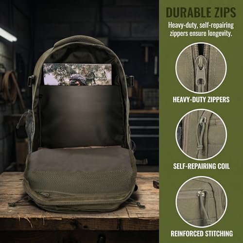 Zsearaymy 25L Small Tactical Hiking Backpack with 180° Open Design Molle System Padded Laptop Lightweight (OD.Green) - color: Od.green