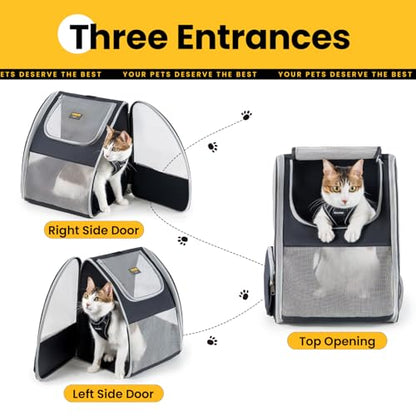 Conlun Cat Backpack Carrier for Small Dogs and Cats Fit Up to 15 Lbs,Small Dog Backpack, Foldable with 3-Side Mesh Windows, Pet Carrier for Travel & Hiking Friendly，Gray - color: Grey