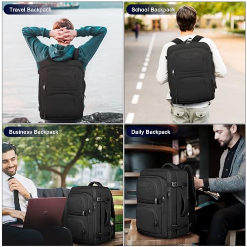 Travel Backpack for Women, 52L Carry On Backpack, Extra Large Expandable Travel Bag, 18.4 Inch TSA Flight Approved Luggage Business Daypack with USB, Teacher Traveling Rucksack, Black - color: Black
