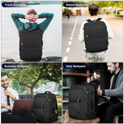 Travel Backpack for Women, 52L Carry On Backpack, Extra Large Expandable Travel Bag, 18.4 Inch TSA Flight Approved Luggage Business Daypack with USB, Teacher Traveling Rucksack, Black - color: Black