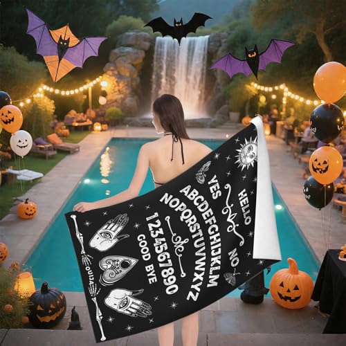 Gothic Ouija Board Beach Towel, Halloween Skull Sun Moon Goth Bath Towels, Black and White Beach Accessories Quick Dry Microfiber Yoga Swim Pool Towels 30x60 Inch/ 77X153cm - color: Ouija Board