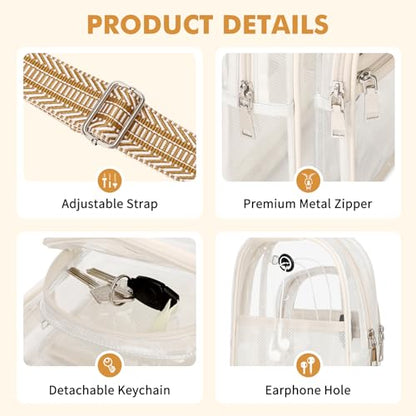 MOONBABY Clear Bag for Stadium Events, Clear Backpack Purse for Women Waterproof TPU Crossbody Fanny Pack | for Stadium Events - color: Leather White