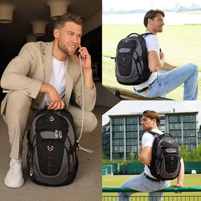 Swissdigital Design Laptop Backpack, Travel Backpack with USB Charging Port Fits 15.6 inches Computer, 31L College School Bookbag for Men, Black/Grey | SD803-02 - color: Grey