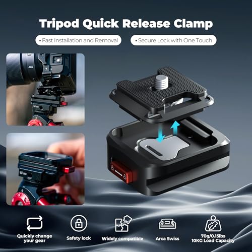 Freewell Tripod Quick Release Clamp for Fast Camera Mounting, Aluminum Build with 1/4"-20 Screw, Supports 10kg, Compatible with DSLR, Mirrorless Cameras, and Tripods - style: Tripod Quick Release Clamp