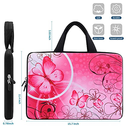 icolor 14 15 15.4 15.6 inch Laptop Handle bag Computer Protect Case Pouch Holder Notebook Sleeve Neoprene Cover Soft Carring Travel Case for Dell Lenovo Toshiba HP Chromebook ASUS Acer Pink ICB-10 - color: Pink Butterfly