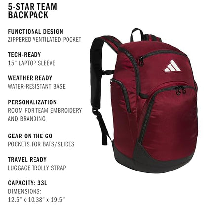 adidas 5-Star Sports Backpack 33L - color: Team Collegiate Burgundy