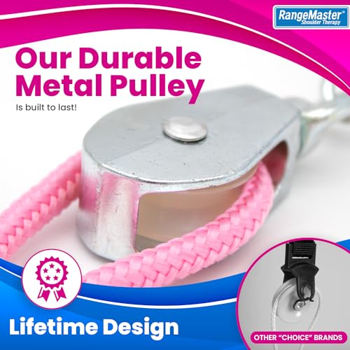 RangeMaster Econo Ranger Shoulder Pulley │ Physical Therapy Exercises │ Aids in Recovery and Rehabilitation │ Increases Mobility │ Wooden Handles for Comfort │ Metal Bracket Door Attachment (Pink) - color: Pink