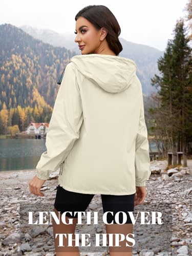 CRIPOM Light Weight Rain Jacket Women Waterproof Windbreaker Travel Rain Coats for Women Packable S-XXL - color: Beige, size: XX-Large