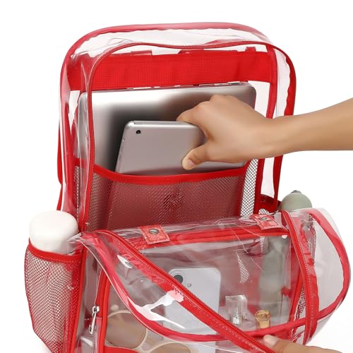 Fuyicat Clear Backpack Heavy Duty PVC Transparent Girls Kids School Backpacks Stadium Approved See Through College Bookbag for Women (Red) - color: Red
