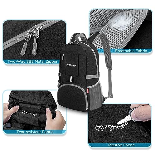 ZOMAKE Ultra Lightweight Packable Backpack 25L,Small Foldable Backpacks Hiking Water Resistant Collapsible Daypack for Women Men(Black-B3) - color: Black-b3, size: 25L