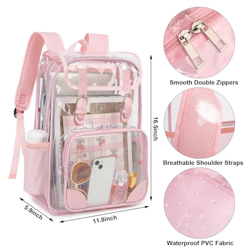 Fuyicat Clear Backpack Heavy Duty PVC Transparent Girls Kids School Backpacks Stadium Approved See Through College Bookbag for Women (Light Pink), Large - color: Light Pink