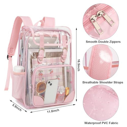 Fuyicat Clear Backpack Heavy Duty PVC Transparent Girls Kids School Backpacks Stadium Approved See Through College Bookbag for Women (Light Pink), Large - color: Light Pink