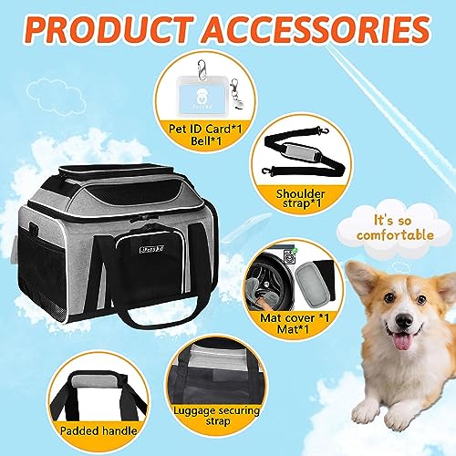 Petskd Top-Expandable Pet Carrier 17x12x8.5 Inches JetBlue Allegiant Spirit Airline Approved, Soft-Sided Carrier for Small Cats and Dogs with Locking Safety Zippers and Anti-Scratch Mesh(Grey) - color: Grey, size: 17.0"L x 12.0"W x 8.5"H
