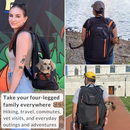 DJANGO Dog Carrier Backpack – Pet Backpack for Small Dogs & Cats with Hip Belt, Laptop Pocket & Water Bottle Sleeve – Travel Dog & Cat Carrier for Hiking, Camping & Commuting (Midnight Black)