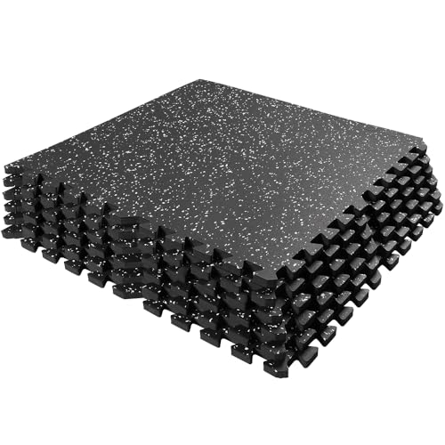 0.56in Thick 24 Sq Ft Gym Flooring for Home Gym, 6 Tiles Workout Exercise Equipment Mats, Rubber Top with EVA Foam, Interlocking Puzzle Floor Tiles for Fitness Room, Protective Flooring Mat - size: 0.56in