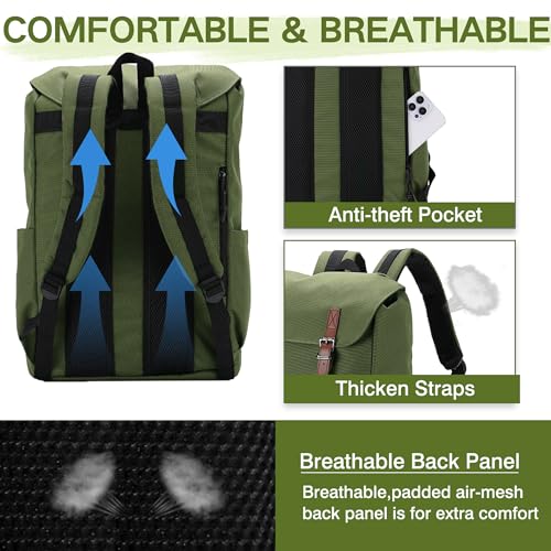 VASCHY Backpack for Men, Water Resistant High School Backpack Travel Carry-on Anti-theft Casual Daypack for Work Business Hiking Green - color: Green