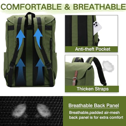 VASCHY Backpack for Men, Water Resistant High School Backpack Travel Carry-on Anti-theft Casual Daypack for Work Business Hiking Green - color: Green