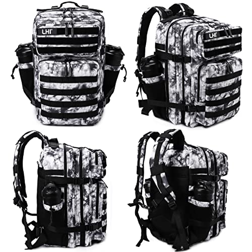 LHI Military Tactical Backpack for Men Molle Daypack 45L Army 3 Days Assault Pack Bag Large Rucksack With Bottle Holder Black and White(12*20*12) - color: 1.2 Black and White
