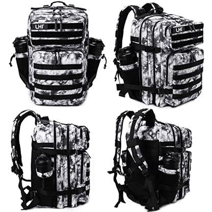 LHI Military Tactical Backpack for Men Molle Daypack 45L Army 3 Days Assault Pack Bag Large Rucksack With Bottle Holder Black and White(12*20*12) - color: 1.2 Black and White