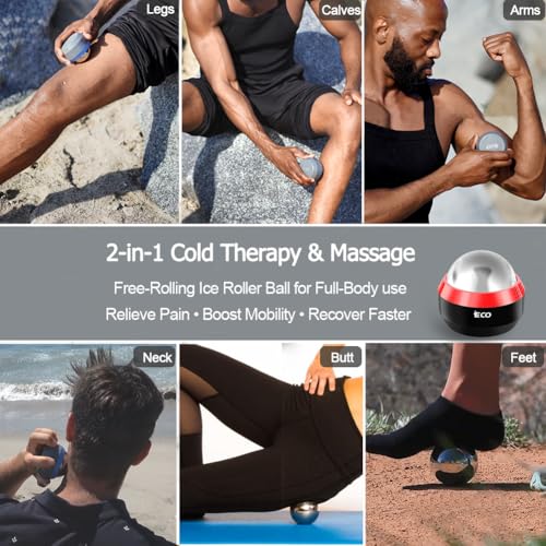 iECO Cold Massage Roller Ball - Ice Roller Ball for Muscles Deep Tissue, Cold & Heat Therapy, Plantar Fasciitis Roller - color: Black+red, size: 1 Count (Pack of 1)
