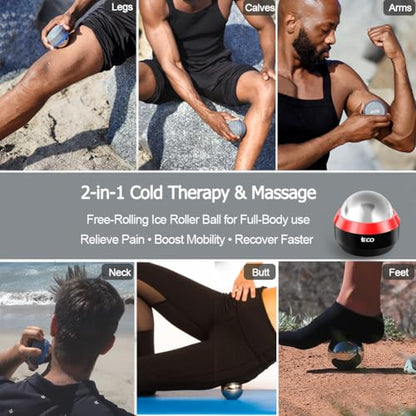 iECO Cold Massage Roller Ball - Ice Roller Ball for Muscles Deep Tissue, Cold & Heat Therapy, Plantar Fasciitis Roller - color: Black+red, size: 1 Count (Pack of 1)