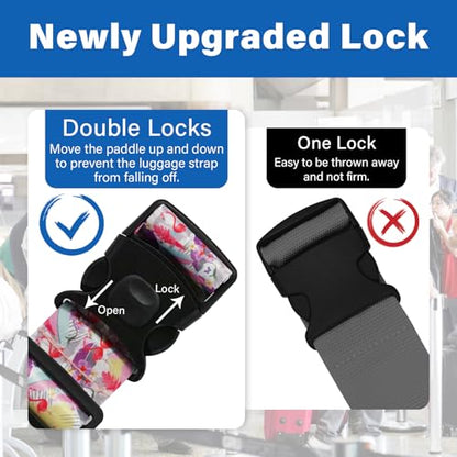 Luggage Straps for Suitcases, Travel Adjustable Belt with Quick Release Buckle, Heavy Duty Nylon Bag Packing Strap, Unique Bright Identifiers Business Travel Accessories (2 Pack) - Flamingo - color: Deep Pink