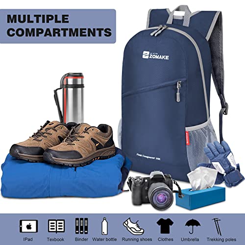 ZOMAKE Lightweight Packable Backpack 20L,Foldable Backpacks Small Daypack for Hiking Water Resistant Day Bag for Travel(Royal Blue) - color: Royal Blue
