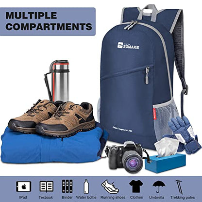 ZOMAKE Lightweight Packable Backpack 20L,Foldable Backpacks Small Daypack for Hiking Water Resistant Day Bag for Travel(Royal Blue) - color: Royal Blue