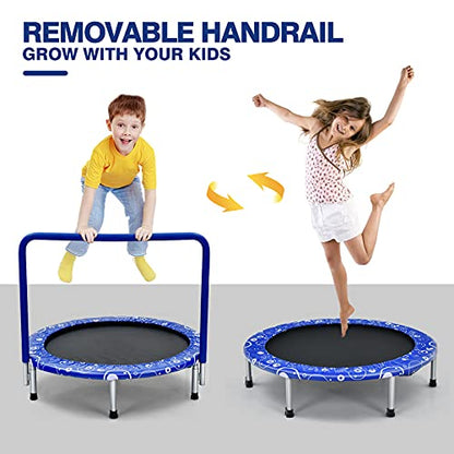 Giantex 36-Inch Mini Trampoline for Kids, ASTM Approved Foldable Rebounder Trampoline with Foamed Handle, Max Loaded 330 lbs, Indoor Safety Padded Fitness Trampoline - color: Blue