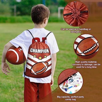 Grneric 18 Pcs Football Party Favor Bags Drawstring Bags Bulk Candy Goodie Bag Football Themed Presents for Sports Teams - color: Football