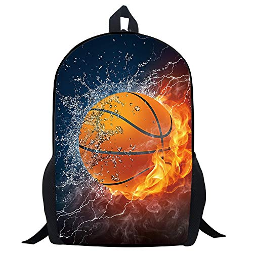 Basketball Backpack Combustion Pattern School Bookbags for Kids 17 Inch - color: Basketball