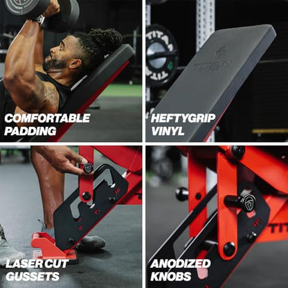 Titan Fitness TITAN Series Adjustable Bench, Supports 600 LB Incline, 1,000 LB Flat, Versatile Single Post Utility Workout Bench for Home Gym, Weightlifting, Strength Training - color: Red