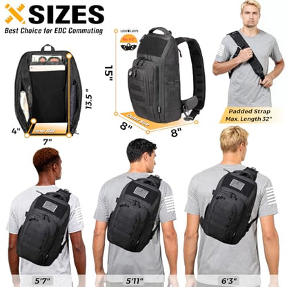 DBTAC Tactical Personal Defense EDC Bags & Packs | 10L Military Shoulder Backpack with Sling for Concealed Carry, Range, Travel, Hiking, Outdoor Sports (Black Obsidiann) - color: Black Obsidian