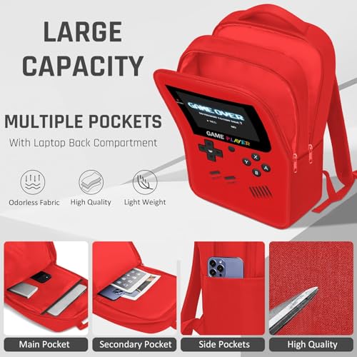 Gamer Backpack for Boys,School Boys Backpack for Kids Children Teens Elementary Middle High School,17" Large Capacity Student Bookbag & Multifunctional Video Game Travel Bag - color: Red-backpack Only