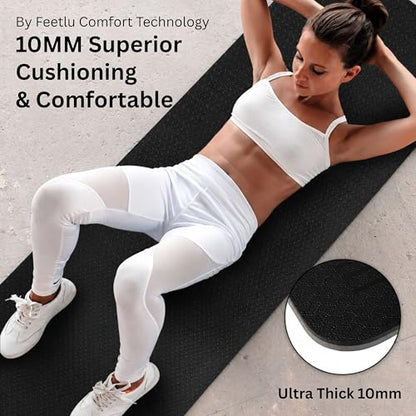 Extra Thick Yoga Mat with Carry Strap, 10mm Non-Slip Exercise Mat, 72 x 24 Inch Cushioned Workout Mat for Yoga, Pilates, Stretching & Floor Exercises - color: Black & Gray