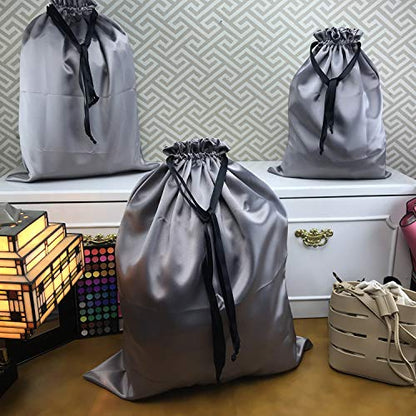 PlasMaller Dust Cover Storage Bags Thick Silk Cloth Pouch with Drawstring For Luxuries Handbags Tote Purses Shoes Boots, Silver (12.6 x 15.7 in) - size: 12.6 x 15.7 in