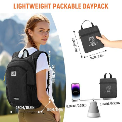 SKYSPER 10L Hiking Backpack, Foldable & Packable Lightweight Daypack for Travel, Collapsible Small Compact Hiking Backpack for Women & Men, Black - color: Black