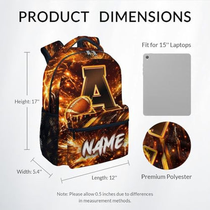 COZYAURA Boys Backpack - Personalized Football Backpack with Initial Name - 17 Inch Kids Bookbag for Elementary Kindergarten, Lightweight Sports School Bag Daypack - color: Brown
