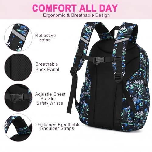 3PCS Kids Backpack Set, School Backpack with Lunch Bag & Pencil Case, Lightweight Waterproof Bookbag for Kids (Blue-Green Game) - color: Blue-green Game