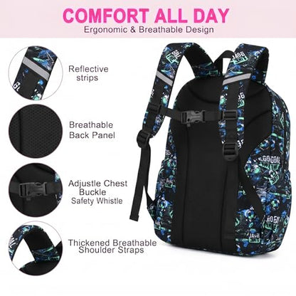 3PCS Kids Backpack Set, School Backpack with Lunch Bag & Pencil Case, Lightweight Waterproof Bookbag for Kids (Blue-Green Game) - color: Blue-green Game