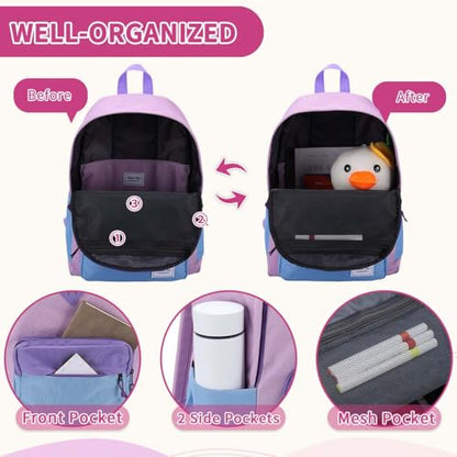 Chase Chic Kids Backpack for Girls - 17 inch School Backpacks for Toddler Fits 6 to 12 Years Old - Lightweight Water Resistant Preschool Bookbag for Travel Daycare (Purple Blue) - color: Light Purple&blue