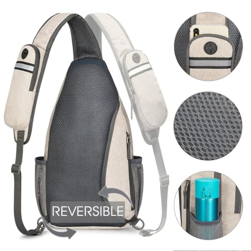 G4Free Sling Bag for Men and Women, RFID Blocking Crossbody Bag, Lightweight Sling Backpack for Travel, Hiking, Walking and Daily Use - color: Ivory/Tan