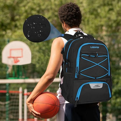 LARIPOP Basketball Backpack Large Basketball Bag with Ball Holder & Shoe Compartment for Adults Men Women - color: TR Blue