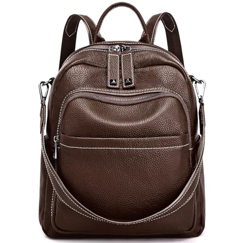 BOYATU Genuine Leather Backpack Purse for Women: Anti Theft Convertible Soft Backpacks - Elegant Womens Travel Backpack (05 Medium-Ebony Brown) - color: 05 Medium-ebony Brown